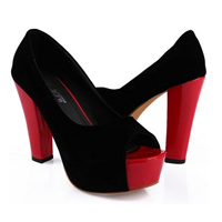 Women Chic Open Toe Design Black Red Hidden Platform Pumps US 7