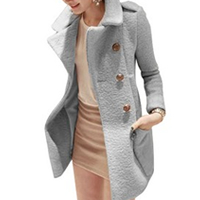 Women Convertible Collar Long Sleeve Button Decor Worsted Coat Gray XS