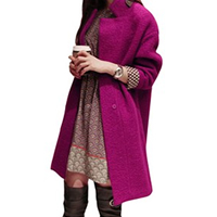 Women Convertible Collar Snap Button Up Two Pockets Worsted Coat Amaranth S